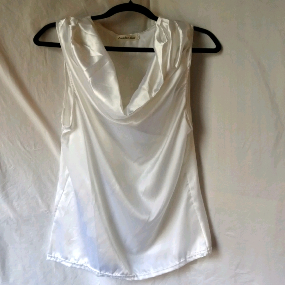 White silk cowls neck blouse